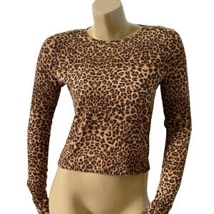 WINDSOR Womens Size Large Animal Print Long Sleeve Crew Neck Crop Top Shirt